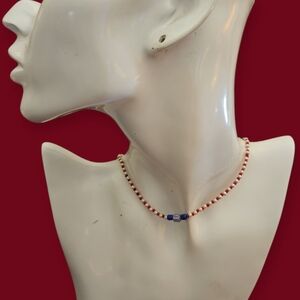 3/$30 HANDMADE Red and Blue Beaded Choker Necklace